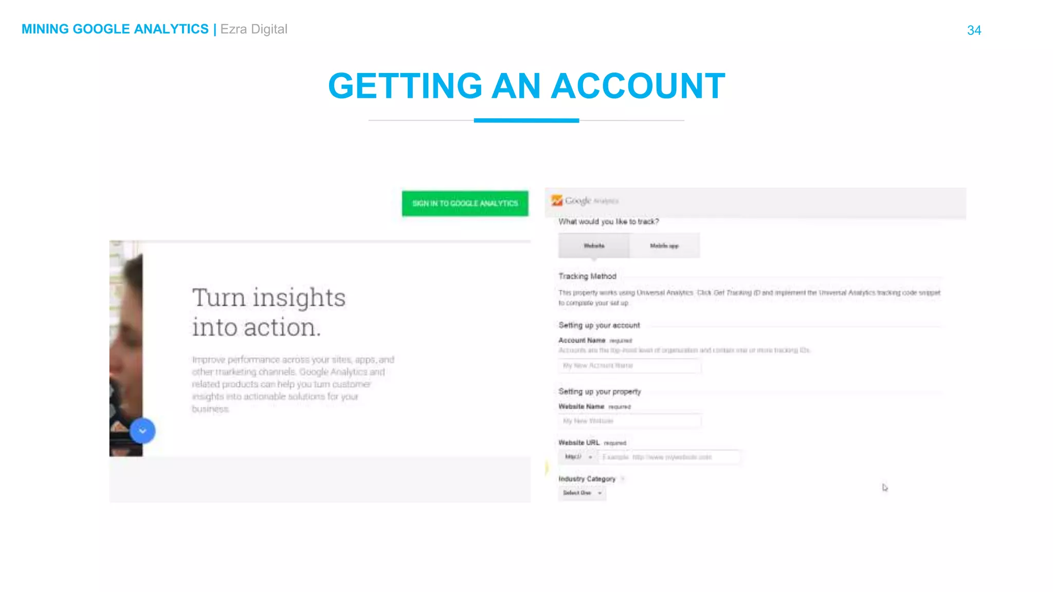 34MINING GOOGLE ANALYTICS | Ezra Digital
GETTING AN ACCOUNT
 