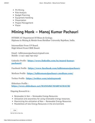 About Manoj Kumar Pachauri - MINING MONK | PDF
