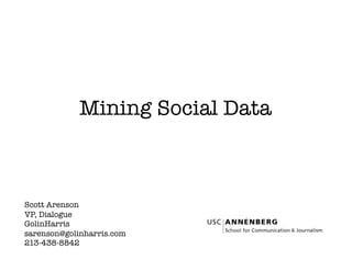 Mining Social Data



Scott Arenson
VP, Dialogue 
GolinHarris
sarenson@golinharris.com
213-438-8842
 