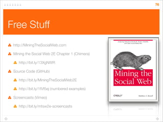 76

Free Stuff
http://MiningTheSocialWeb.com
Mining the Social Web 2E Chapter 1 (Chimera)
http://bit.ly/13XgNWR
Source Cod...