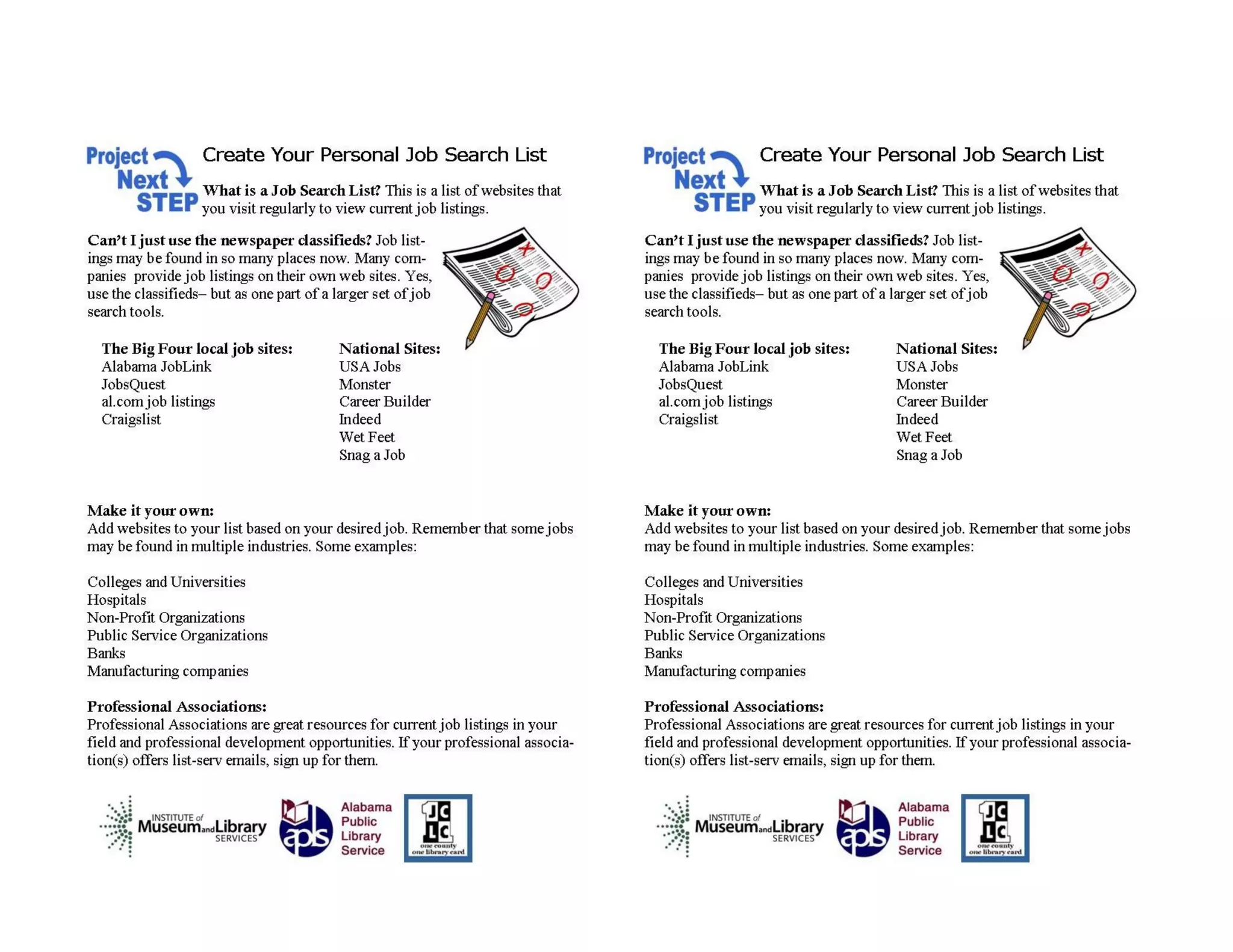 Mini personal job search list | DOC