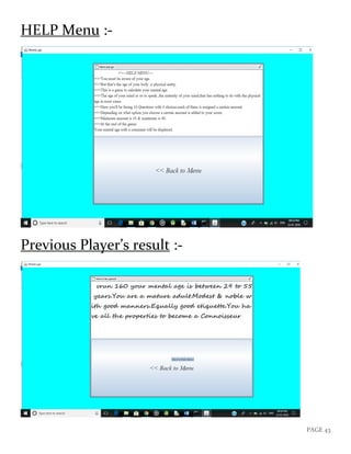 PAGE 43
HELP Menu :-
Previous Player’s result :-
 