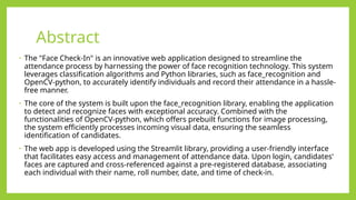 Face attendance Recognition System using Machine Learning | PPT