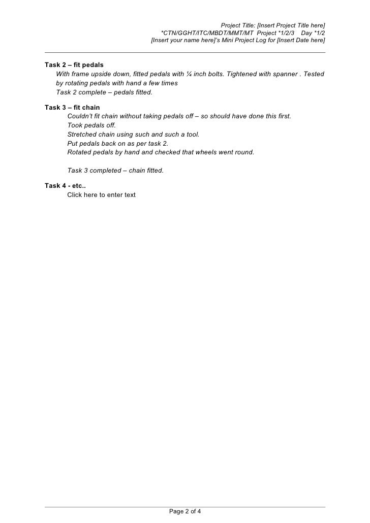 mini project e log template project log template
