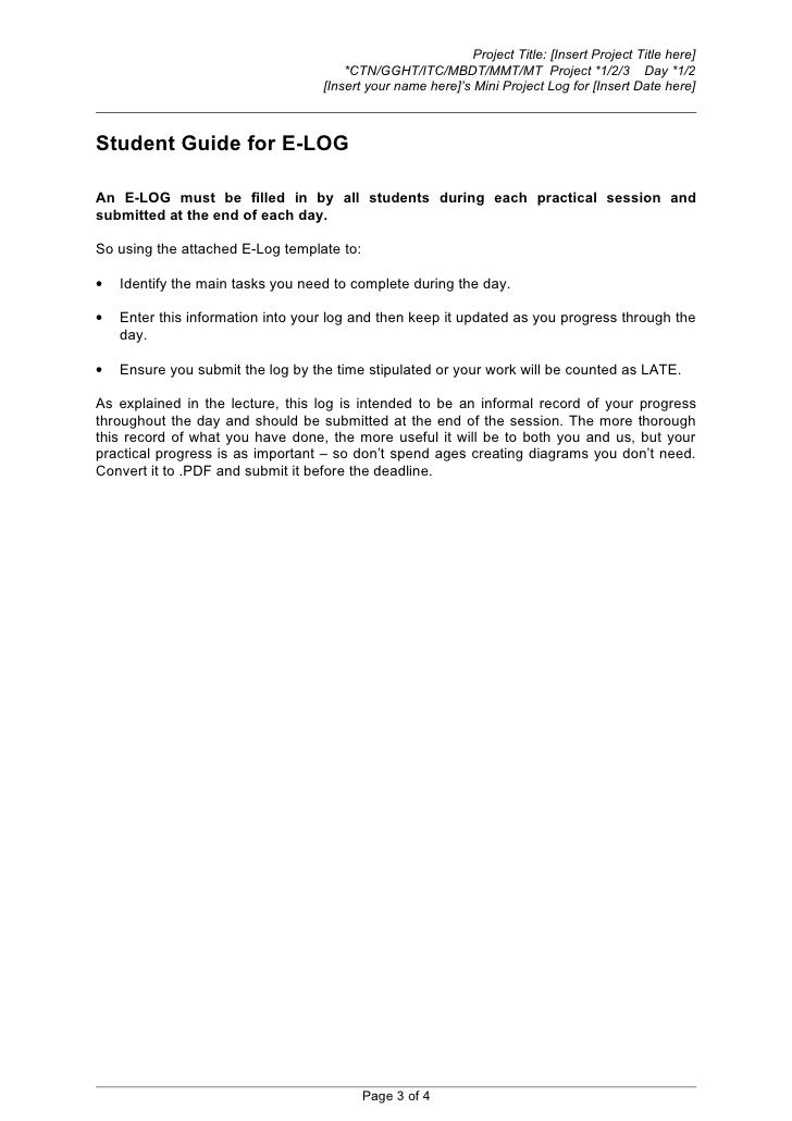 mini project e log template project log template