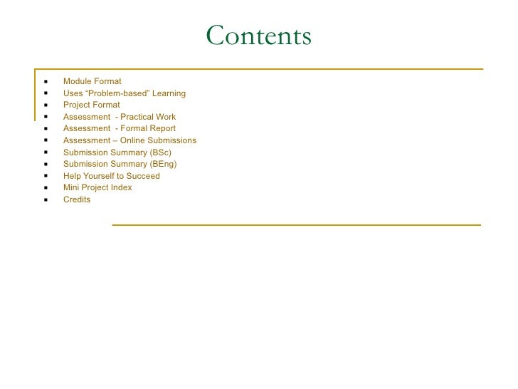 format of presentation of project
