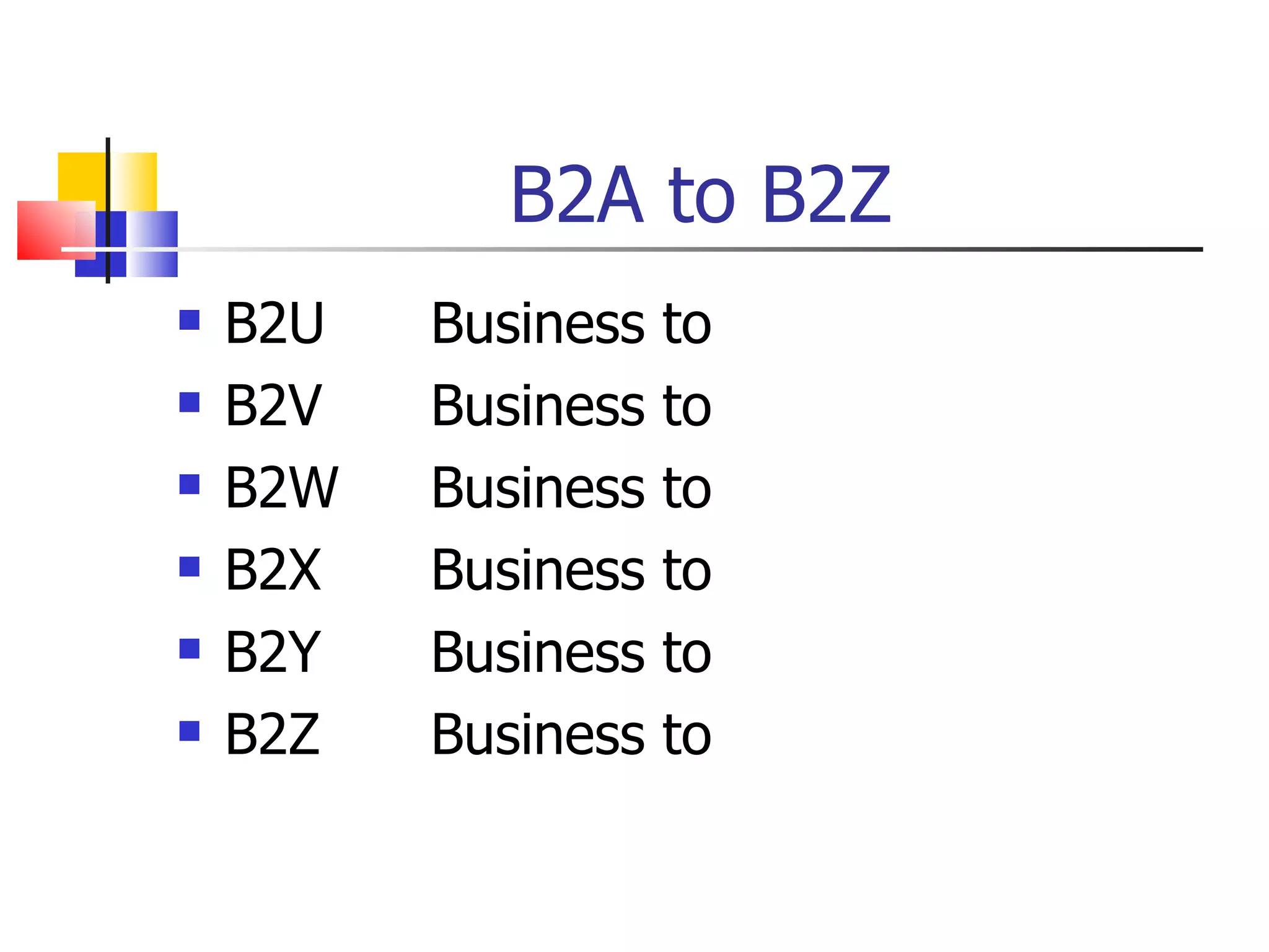 B2A to B2Z B2U Business to  B2V Business to B2W Business to B2X Business to  B2Y Business to B2Z Business to  