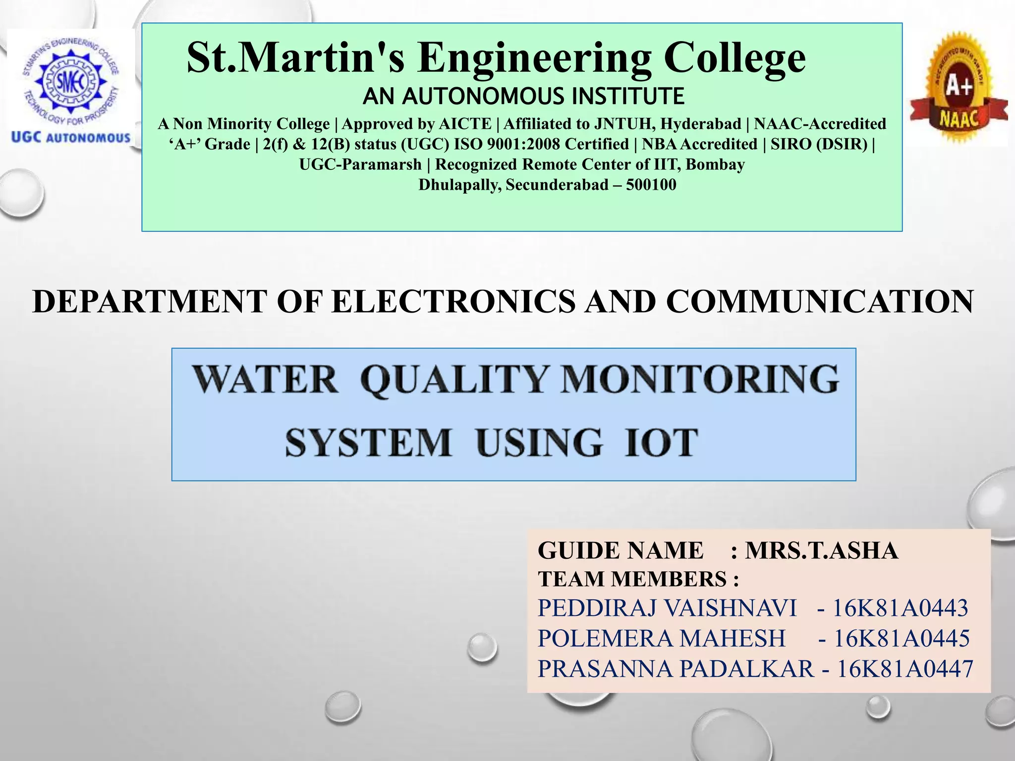 Water Quality Monitoring System Using IOT | PPTX | Internet of Things ...