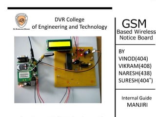 DVR College
of Engineering and Technology

BY
VINOD(404)
VIKRAM(408)
NARESH(438)
SURESH(404*)
Internal Guide

MANJIRI

 