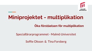 Miniprojektet - multiplikation
Öka förståelsen för multiplikation
Speciallärarprogrammet - Malmö Universitet
Soffie Olsson & Tina Forsberg
 