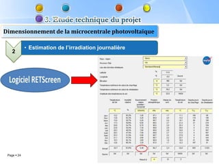Dimensionnement de la microcentrale photovoltaïque

             • Estimation de l’irradiation journalière
    2




 Page  24
 
