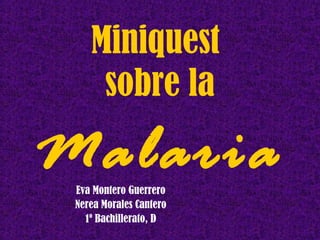 Miniquest
sobre la
MalariaEva Montero Guerrero
Nerea Morales Cantero
1º Bachillerato, D
 