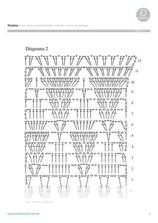 4www.coatscrafts.com.br
Técnica: Saia curta com barrados e bicos na cor manteiga
BR467/11
carr. motivo anterior
9ª
Diagrama 2
1
3
4
5
6
8
9
10
11
12
2
7
 