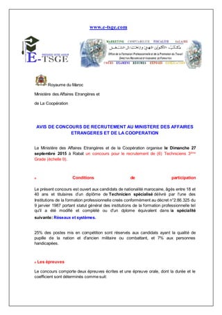 Tsge Rabat Ministere des affaires etrangeres et de la cooperation recrutement de ...