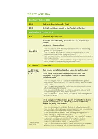 Tuesday 27 October 2015
19:00 Dinner hosted by the Finnish authorities
Wednesday 28 October 2015
8:30 Welcome of participa...