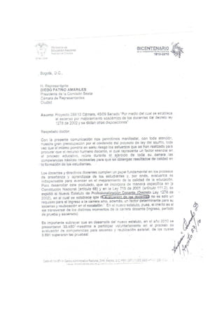Ministerio consideraciones ascenso docente proyecto de ley 2010