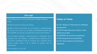 Ley de Organización y Funciones del Sector Trabajo y Previsión
Social.
Art. 55 Inscripción de Centros de Trabajo.
Art. 56....