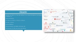 Ubicación
Alameda Juan Pablo II y 17 Ave. Nte. Edificios 2, 3 y 4, Centro de Gobierno, San Salvador,
El Salvador, C.A.
Hor...