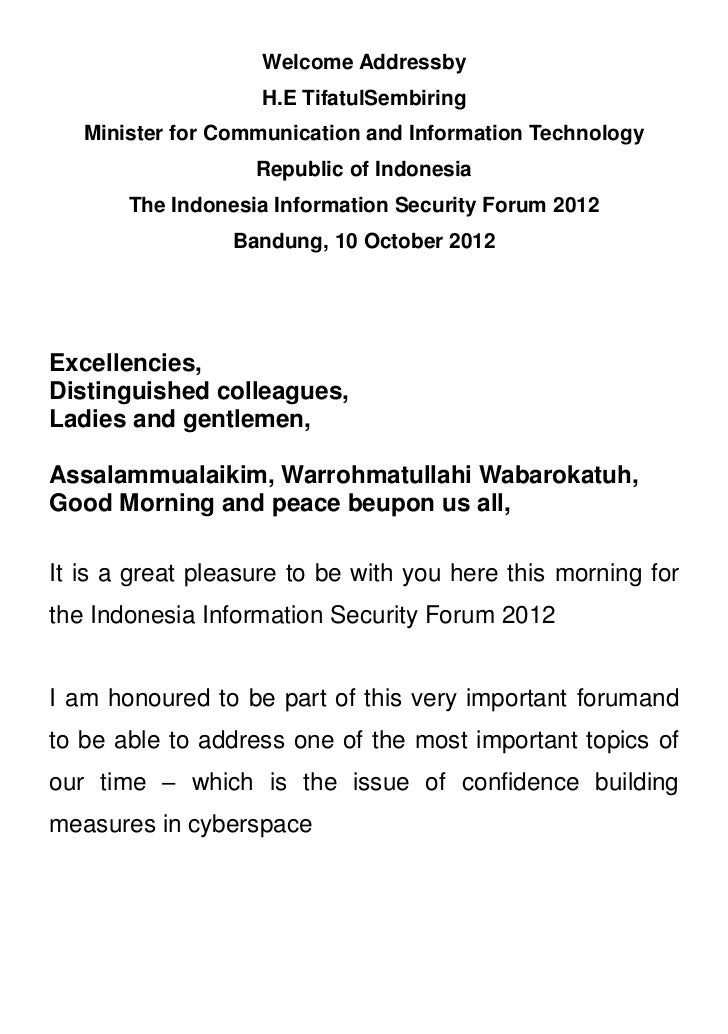 russian invitation business letter example Welcome H.E Address for by Tifatul Minister Sembiring