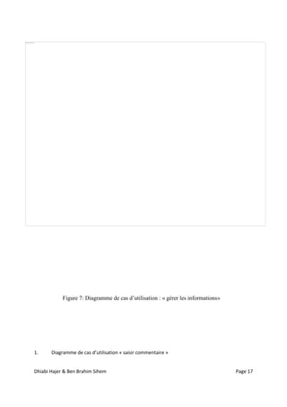 Dhiabi Hajer & Ben Brahim Sihem Page 17
1. Diagramme de cas d’utilisation « saisir commentaire »
Figure 7: Diagramme de cas d’utilisation : « gérer les informations»
 