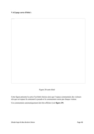 Dhiabi Hajer & Ben Brahim Sihem Page 48
V.4.5.page carte d’hôtel :
Figure 28:carte hôtel
Cette figure présente la carte d’un hôtel choisie ainsi que l’espace commentaire des visiteurs
tels que cet espace là contenant le pseudo et le commentaire saisie par chaque visiteur.
Ces commentaire automatiquement doit être afficher (voir figure 29)
 