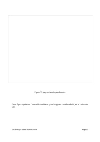 Dhiabi Hajer & Ben Brahim Sihem Page 52
Cette figure représente l’ensemble des hôtels ayant le type de chambre choisi par le visiteur de
site.
Figure 32:page recherche par chambre
 