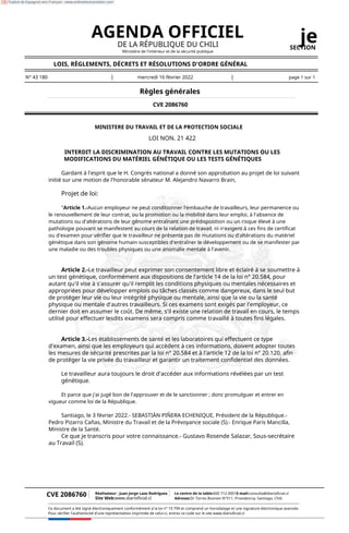 AGENDA OFFICIEL je
DE LA RÉPUBLIQUE DU CHILI SECTION
Ministère de l'intérieur et de la sécurité publique
LOIS, RÈGLEMENTS,...