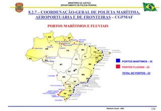 MINISTÉRIO DA JUSTIÇA
DEPARTAMENTO DE POLÍCIA FEDERAL
Relatório Anual - 2002 116
PORTOS MARÍTIMOS E FLUVIAIS
PORTOS MARÍTI...
