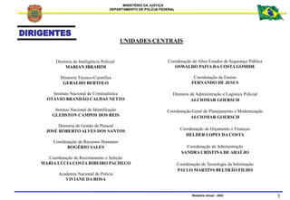 MINISTÉRIO DA JUSTIÇA
DEPARTAMENTO DE POLÍCIA FEDERAL
Relatório Anual - 2003 5
UNIDADES CENTRAIS
Coordenação de Altos Estu...