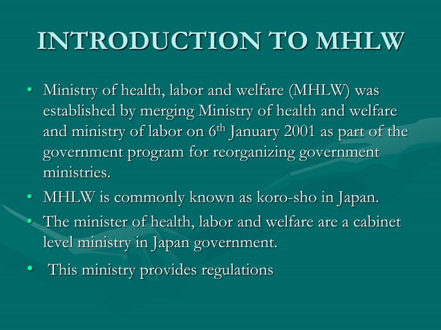 Ministry of health labour and welfare (mhlw) | PDF