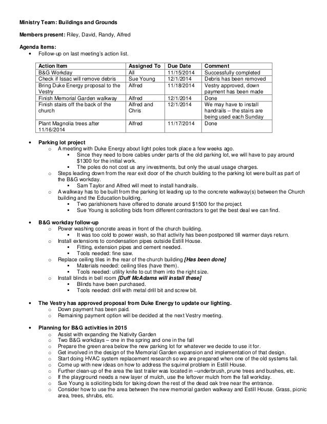 ministry teams meeting minutes dec 2014