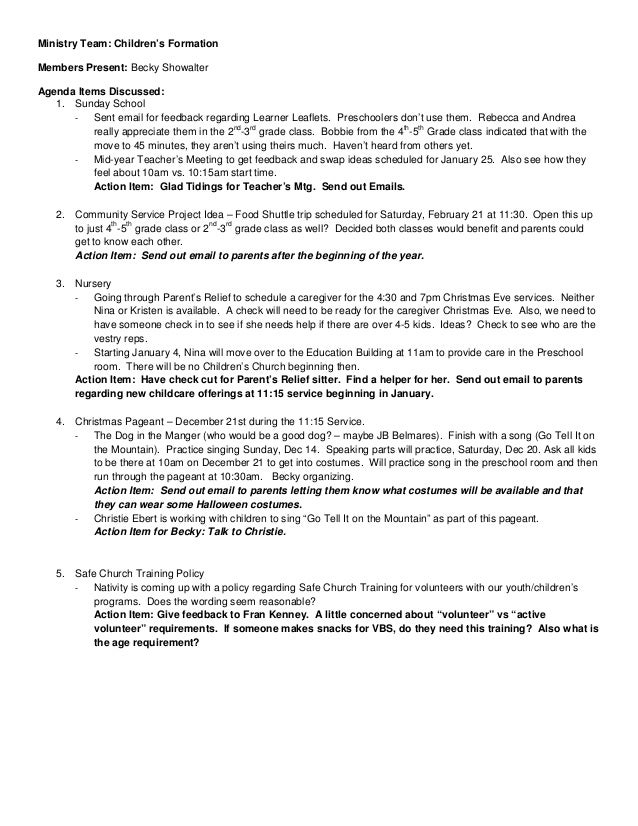 ministry teams meeting minutes dec 2014