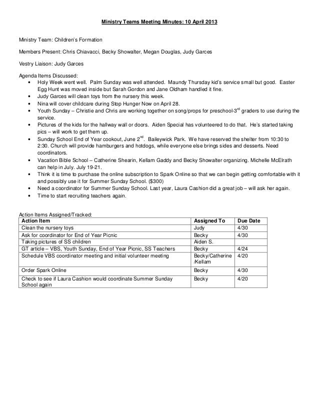 ministry teams meeting minutes april 2013 online meeting minutes