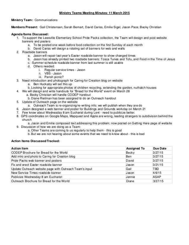 ministry teams meetings minutes march 2015