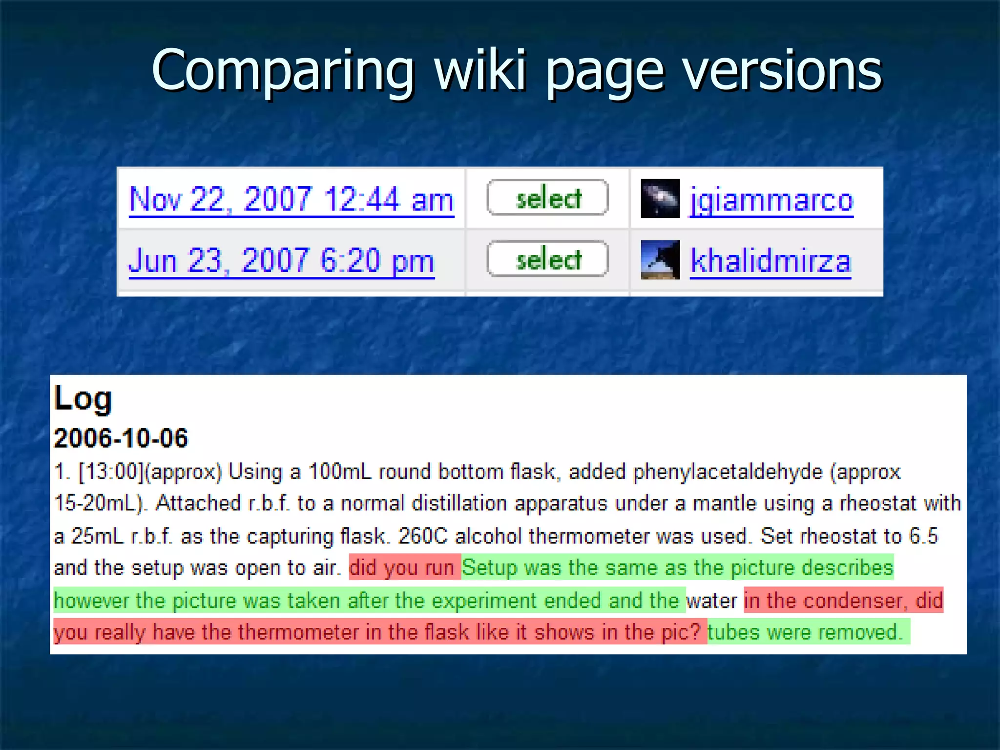 Comparing wiki page versions 