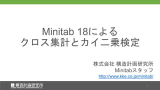 株式会社 構造計画研究所
Minitabスタッフ
株式会社 構造計画研究所
Minitabスタッフ
Minitab 18による
クロス集計とカイ二乗検定
1
http://www.kke.co.jp/minitab/
 