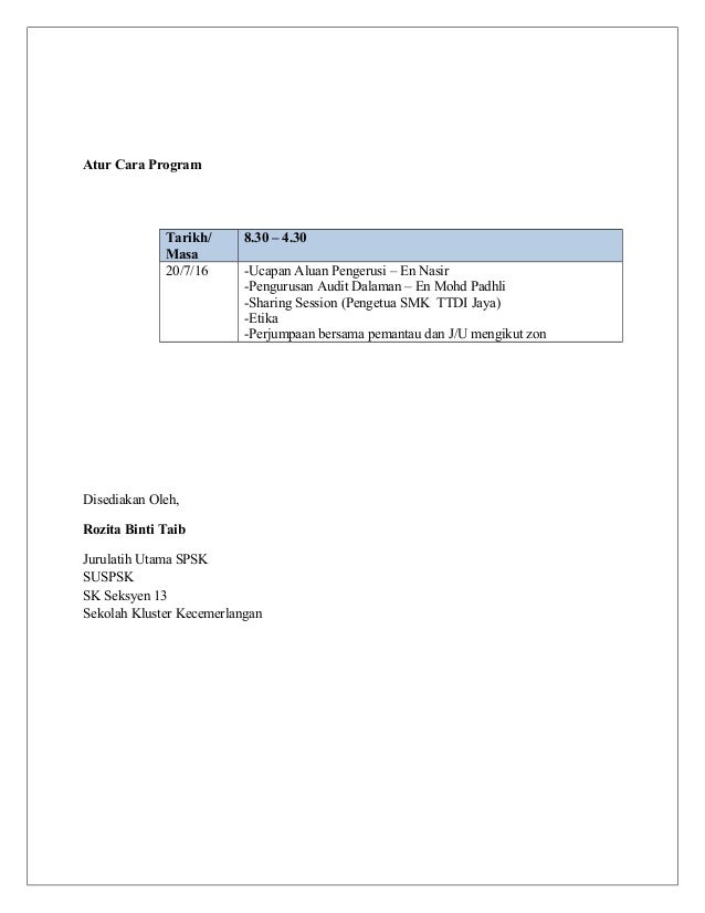 Contoh Surat Lantikan Audit Dalaman Sekolah