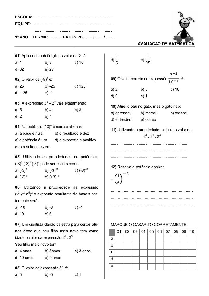 Miniteste do 8º e 9º ano