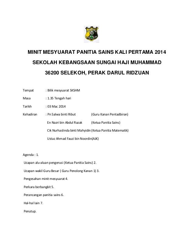 Minit Mesyuarat 1 Sains