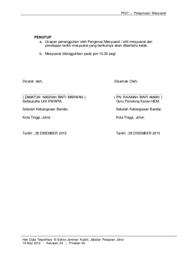 Minit Mesyuarat Kwamp 1 2014