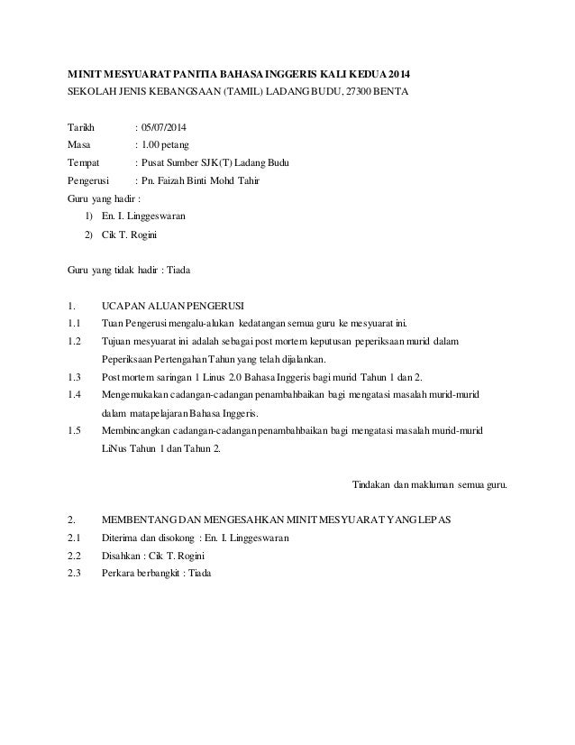 Doc Minit Mesyuarat Panitia Bahasa Inggeris Alis Hafizi Academia Edu