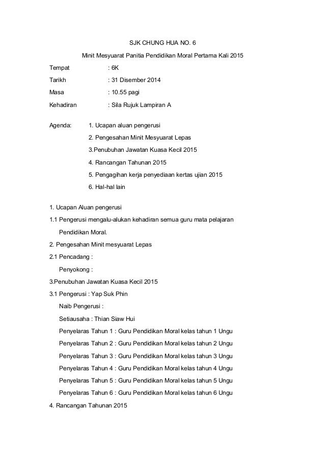 Minit Mesyuarat Panitia Pm 1