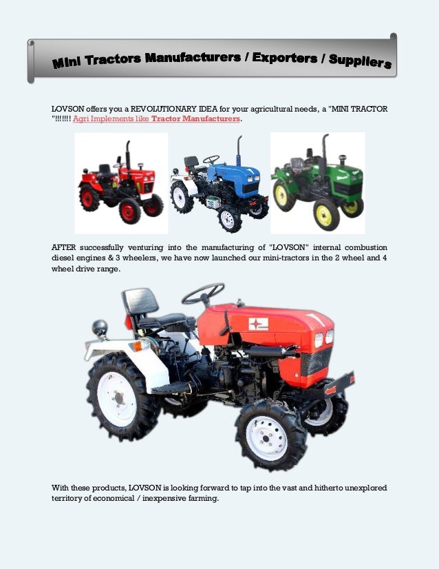 Mini Tractors Manufacturers / Exporters / Suppliers