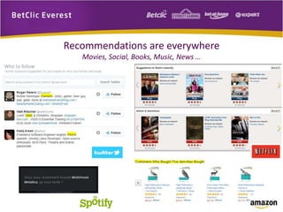 Recommendations are everywhere 
Movies, Social, Books, Music, News … 
 