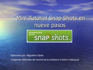 Mini Tutorial Snap Shots en nueve pasos   Elaborado por: Miguelina Ojeda Imágenes obtenidas del tutorial de la profesora Cristina Velázquez 
