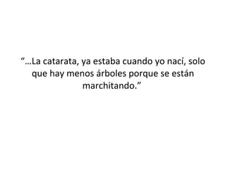 “…La catarata, ya estaba cuando yo nací, solo
  que hay menos árboles porque se están
               marchitando.”
 