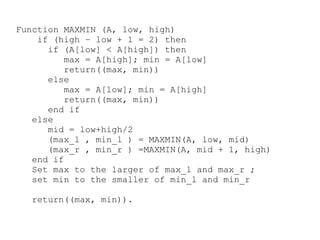 finding Min and max element from given array using divide & conquer | PPT