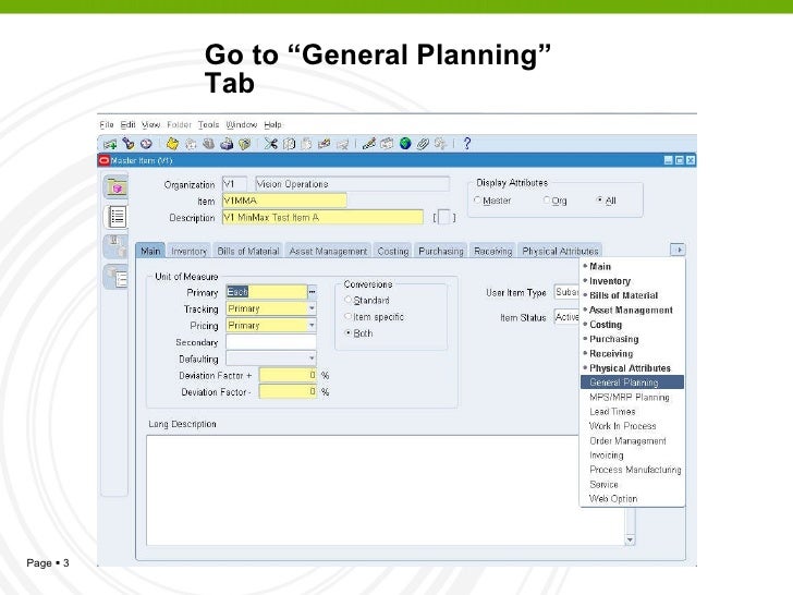 Min Max Planning in Oracle Inventory eBS R12