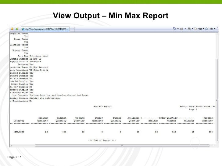 Min Max Planning in Oracle Inventory eBS R12