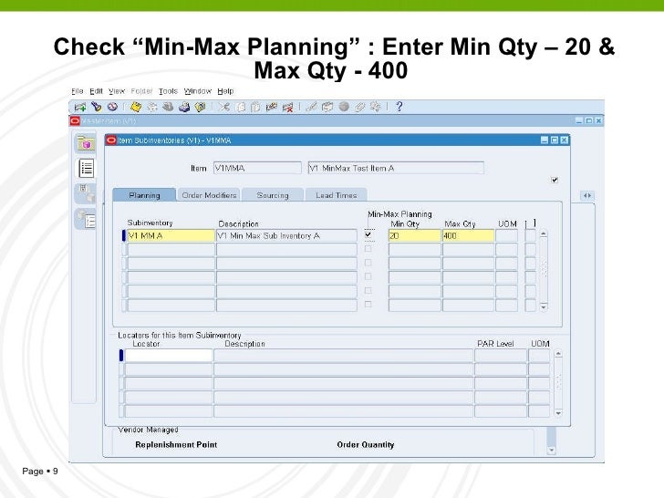 Min Max Planning in Oracle Inventory eBS R12